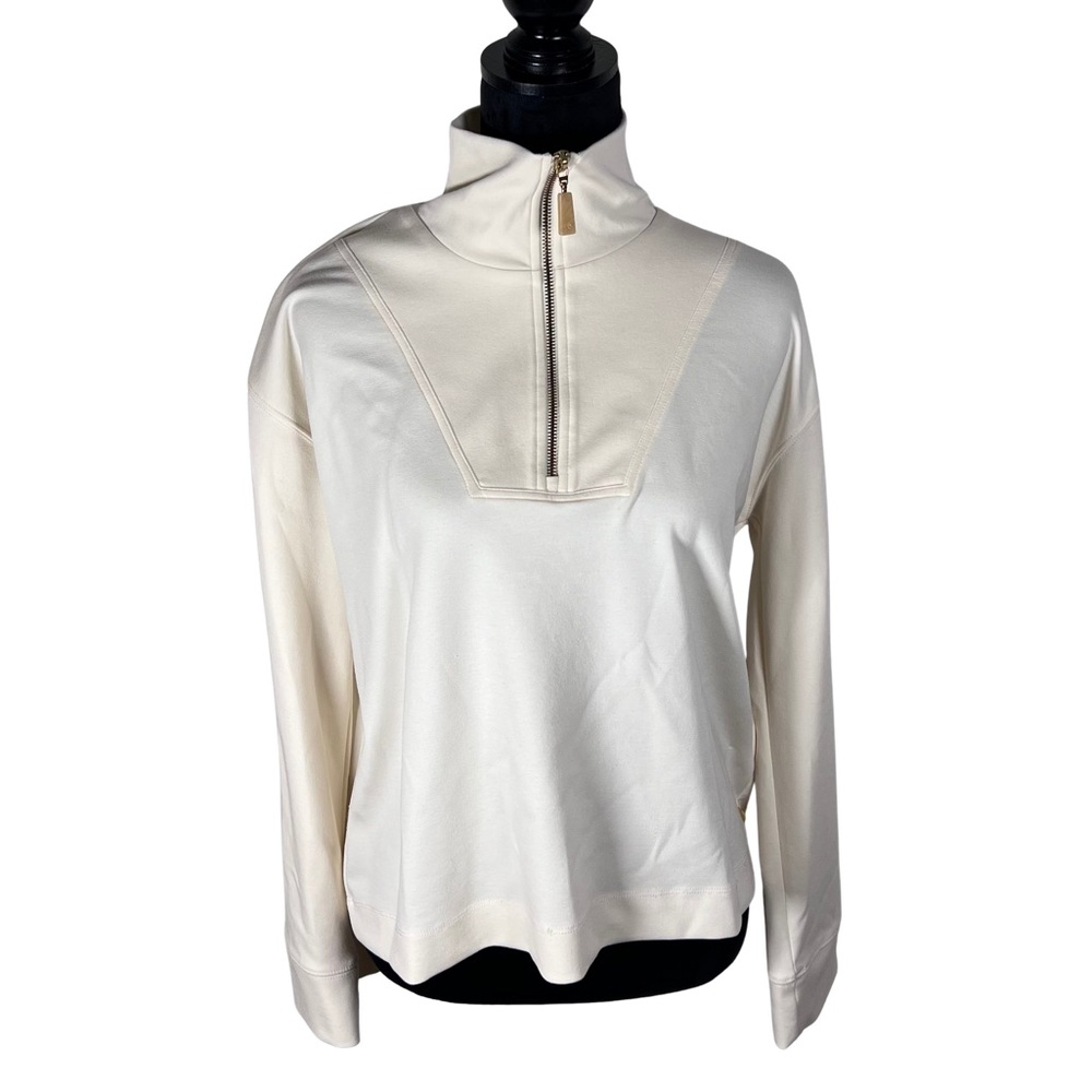 Scotch & Soda half-zip trumpet sleeve sweatshirt in vanilla white